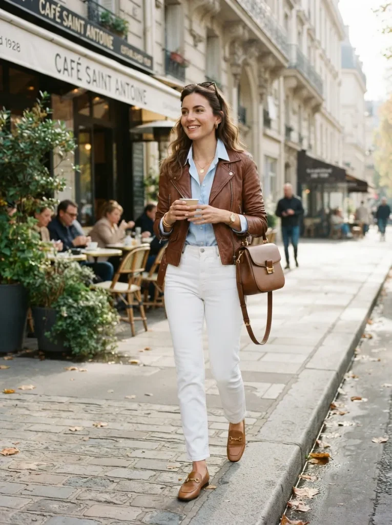 Blue Shirt White Jeans