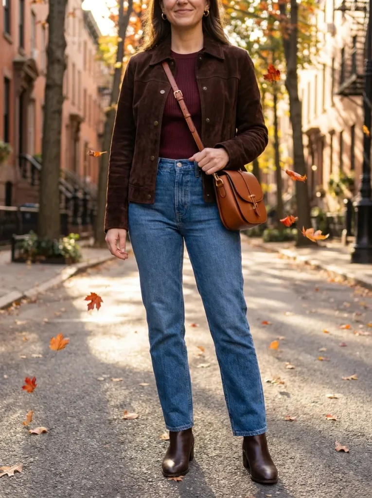 Burgundy Top Straight Denim