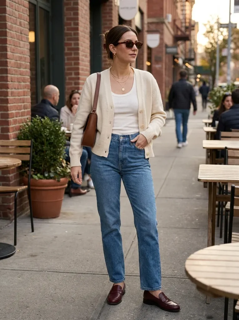 Cardigan Straight Jeans