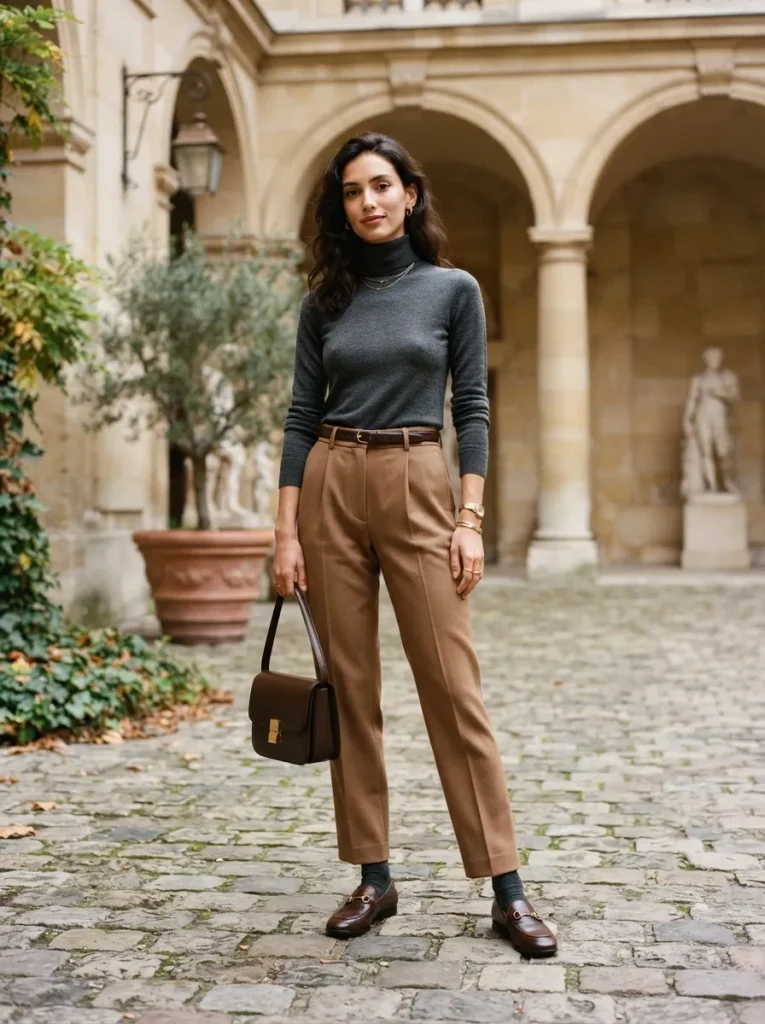 Charcoal Turtleneck Camel