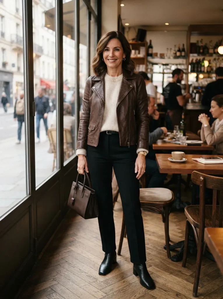 Cream Knit Black Trousers