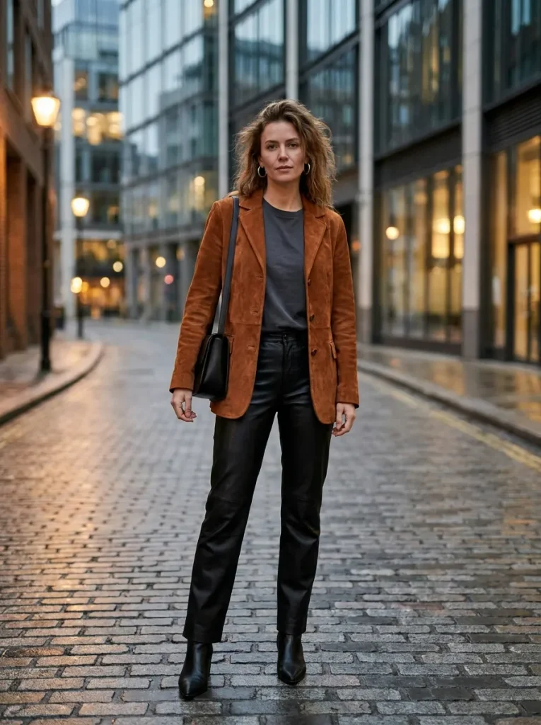 Gray Tee Leather Trousers