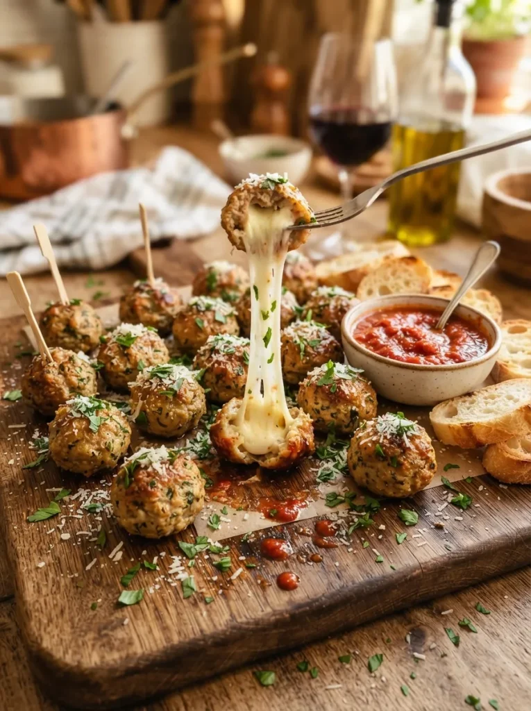 Mozzarella Stuffed Meatballs.