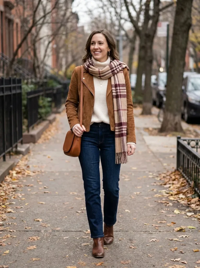 Plaid Scarf Dark Jeans