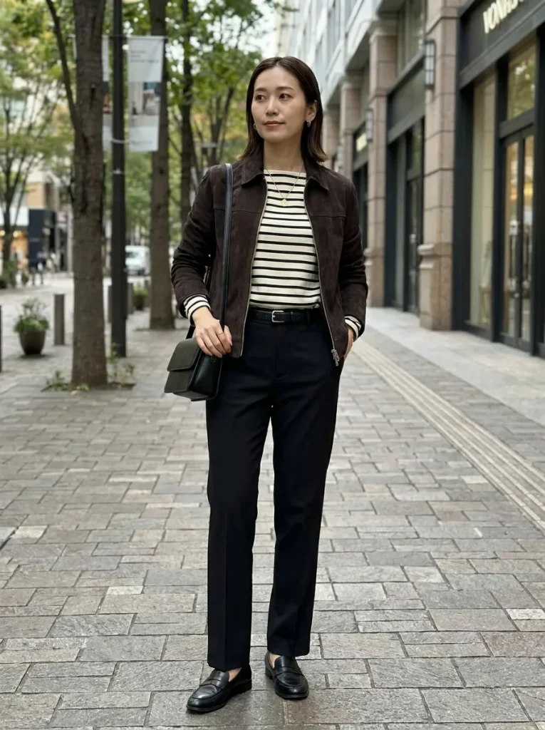 Striped Top Black Trousers