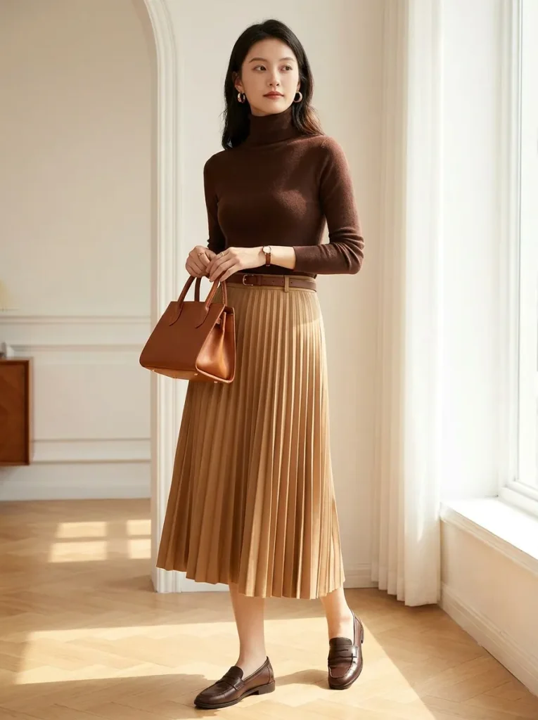Turtleneck Pleated Skirt