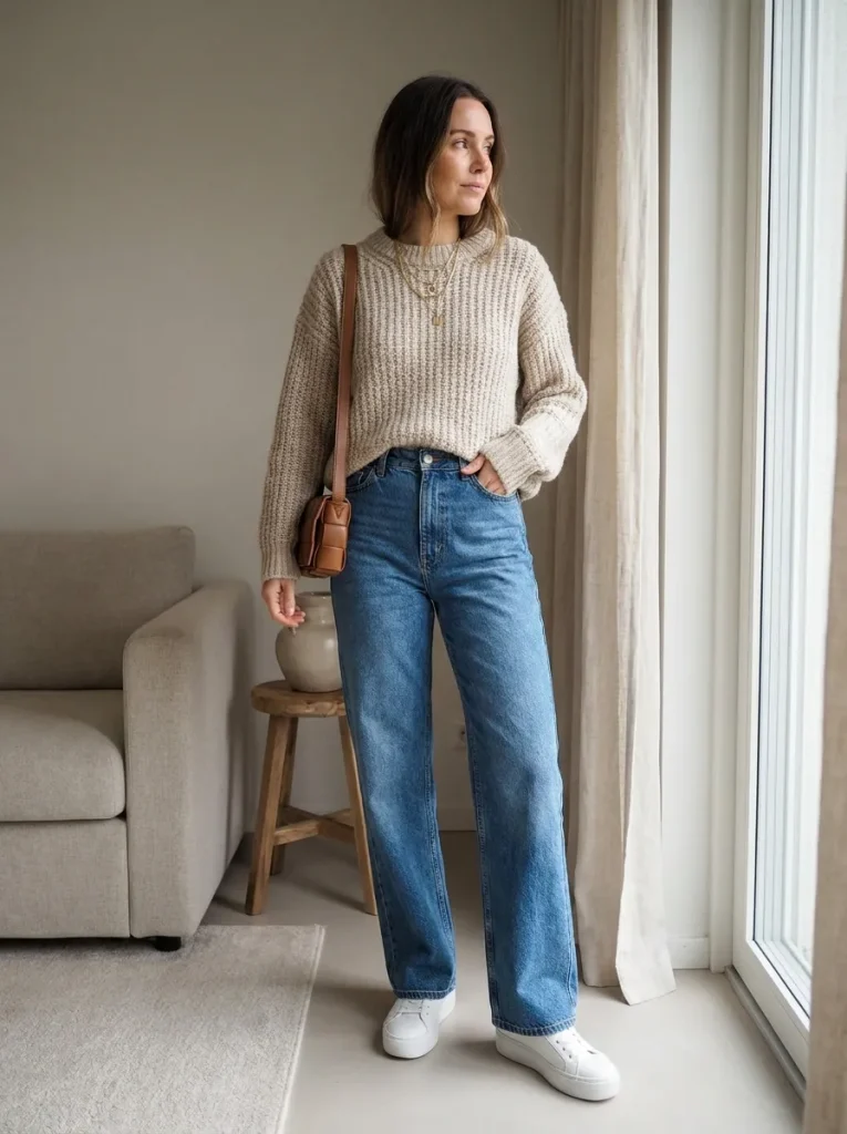 Chunky Sweater Wide Jeans