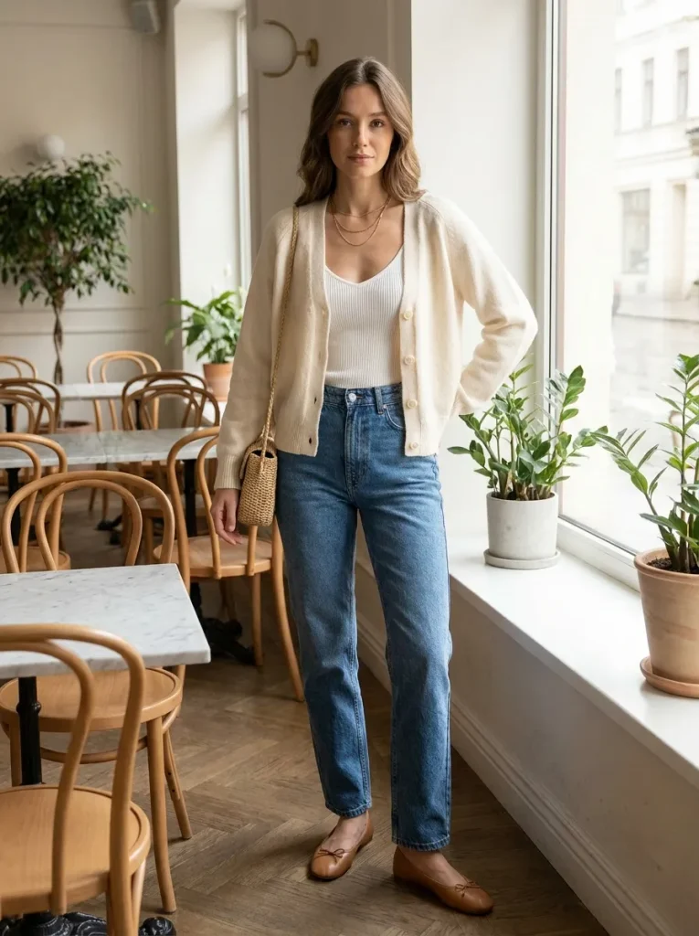 Cream Cardigan Jeans