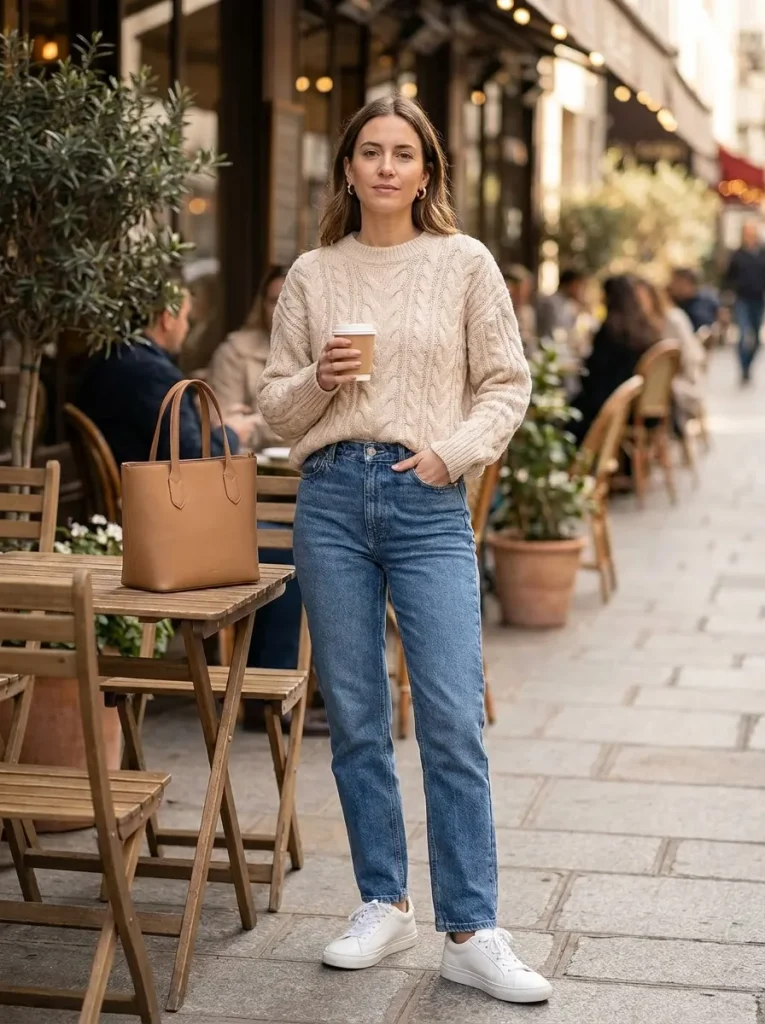 Cream Sweater Blue Jeans