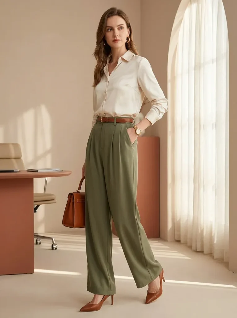 Olive Wide-Leg Trousers