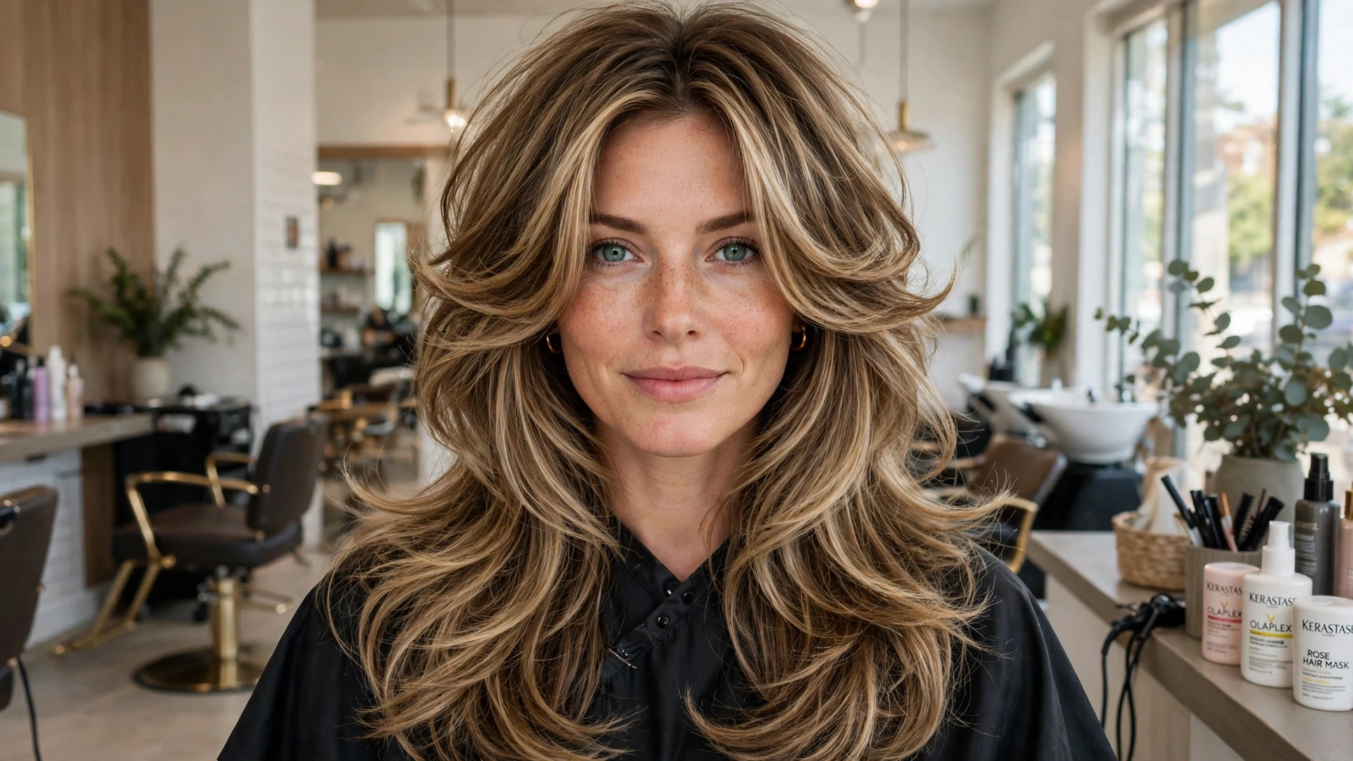Woman with gorgeous voluminous butterfly haircut