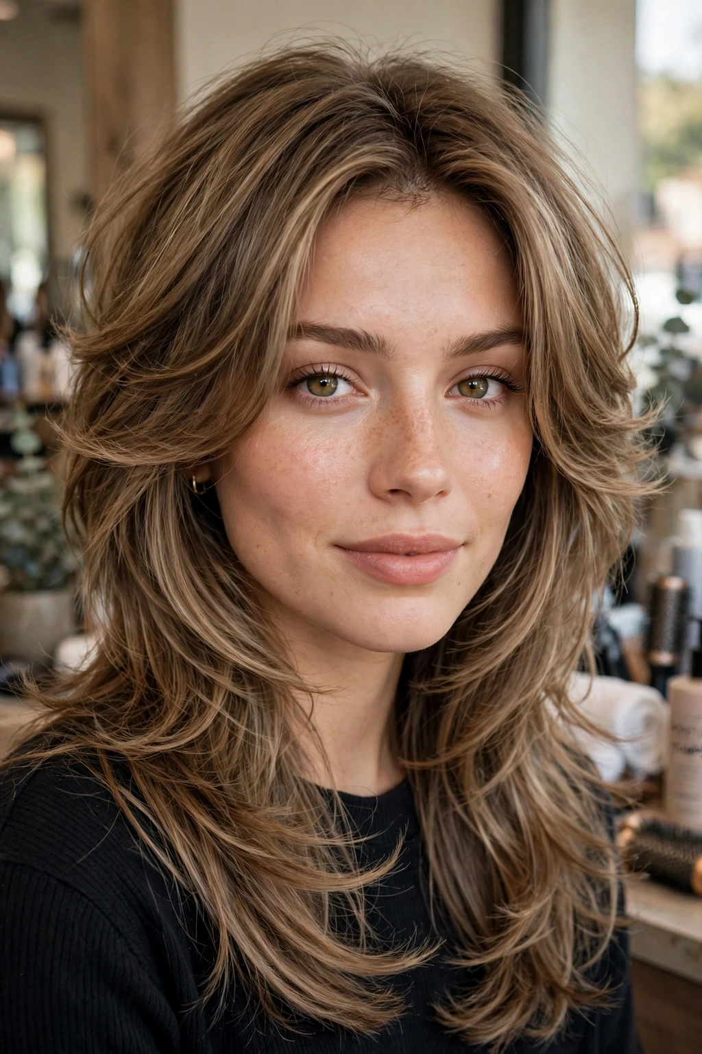 Face-framing butterfly layers hairstyle