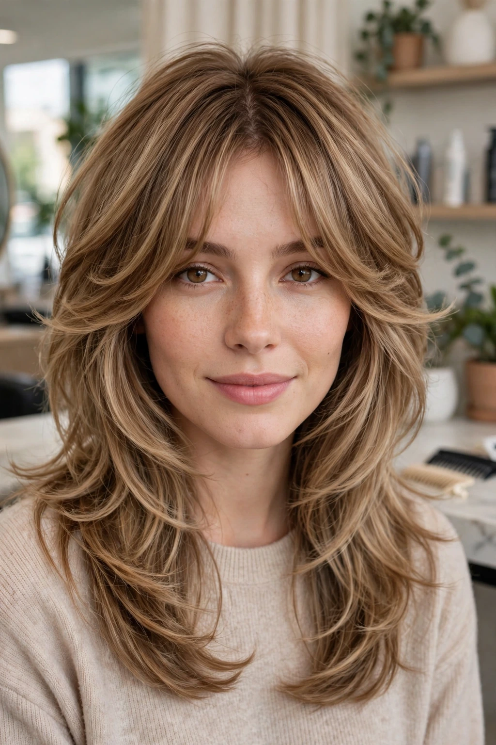 Butterfly layers with curtain bangs