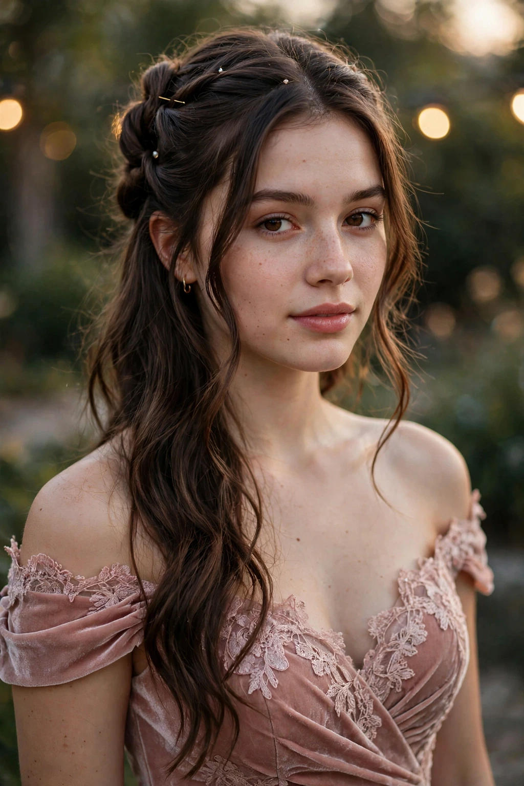 Twisted half updo with soft waves and pinned back sections
