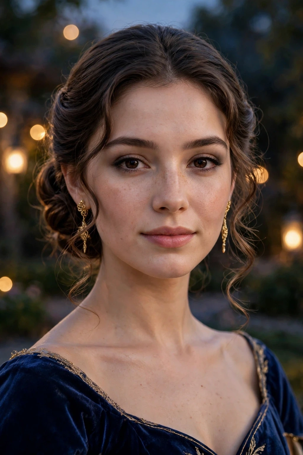 Elegant low bun with curled strands framing the face