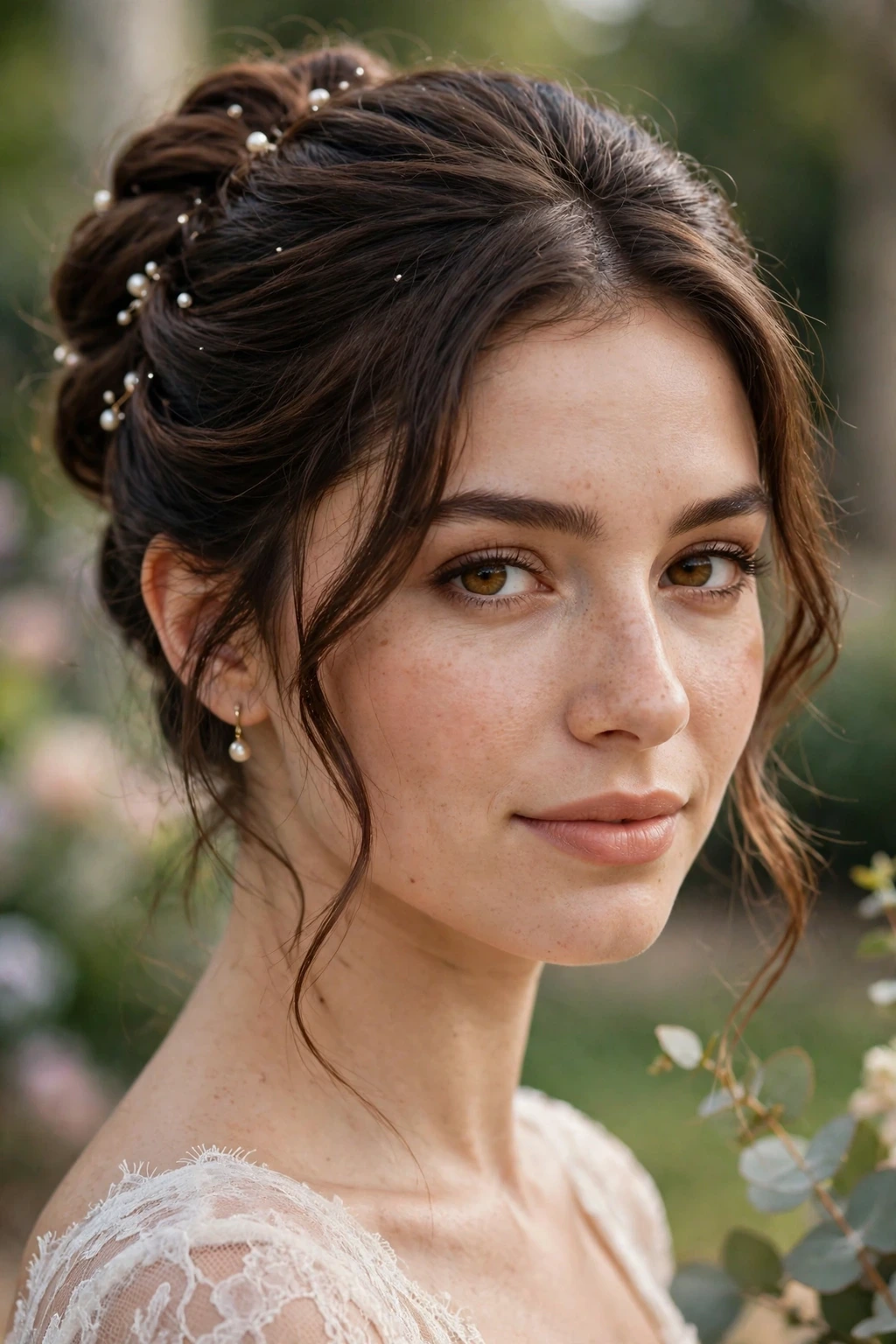 Polished updo decorated with pearl hair pins