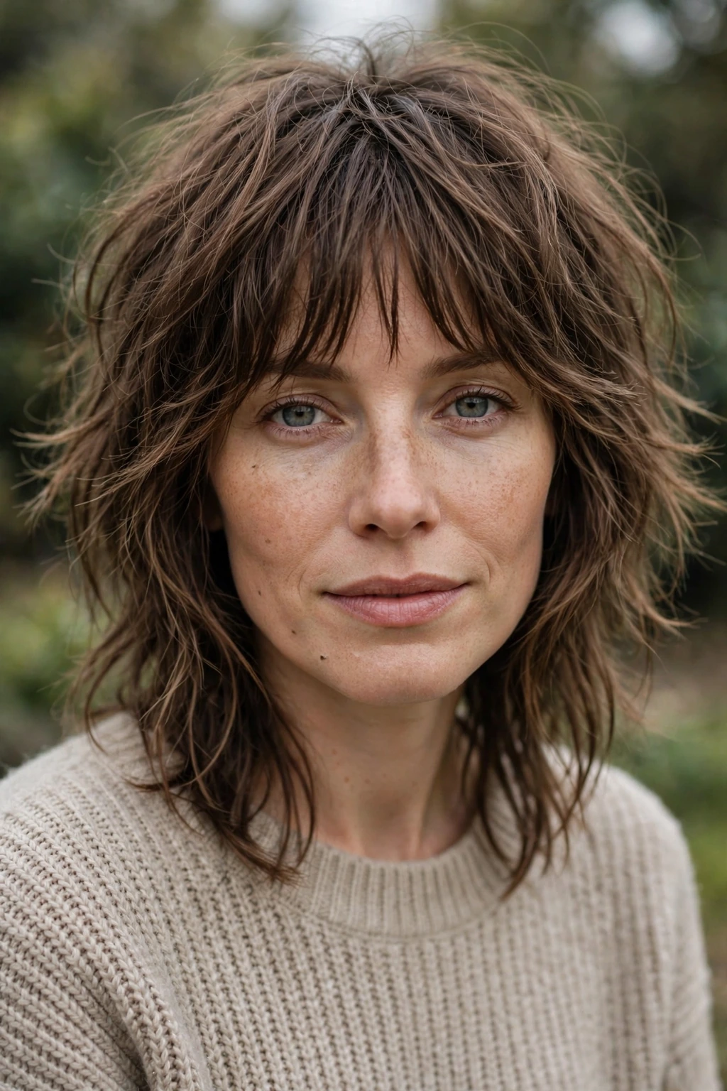 Textured shag at collarbone length