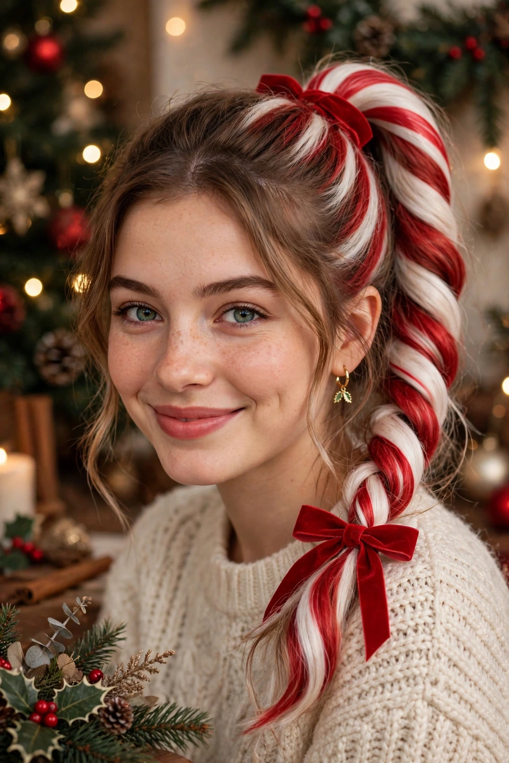 Candy cane ponytail hairstyle