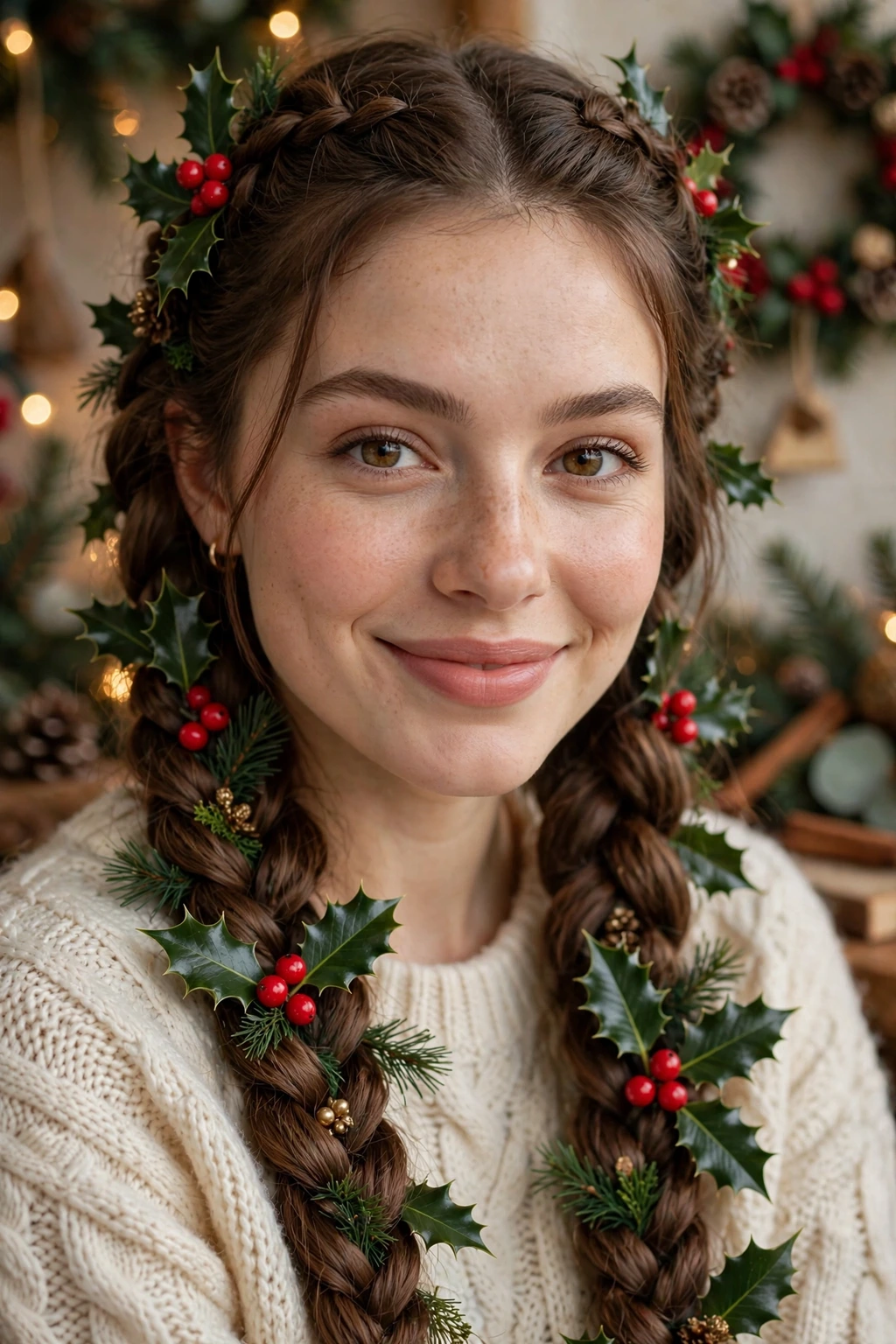 Holiday holly braids hairstyle