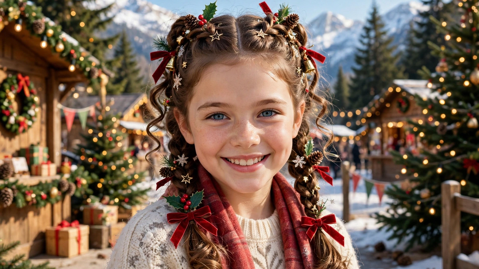 Girl with sweet festive Christmas hairstyle