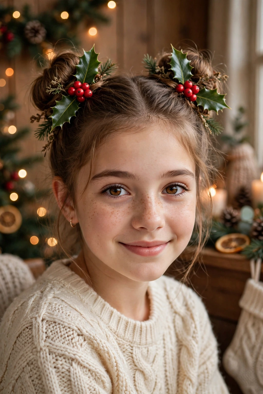 Holly berry buns hairstyle for girls