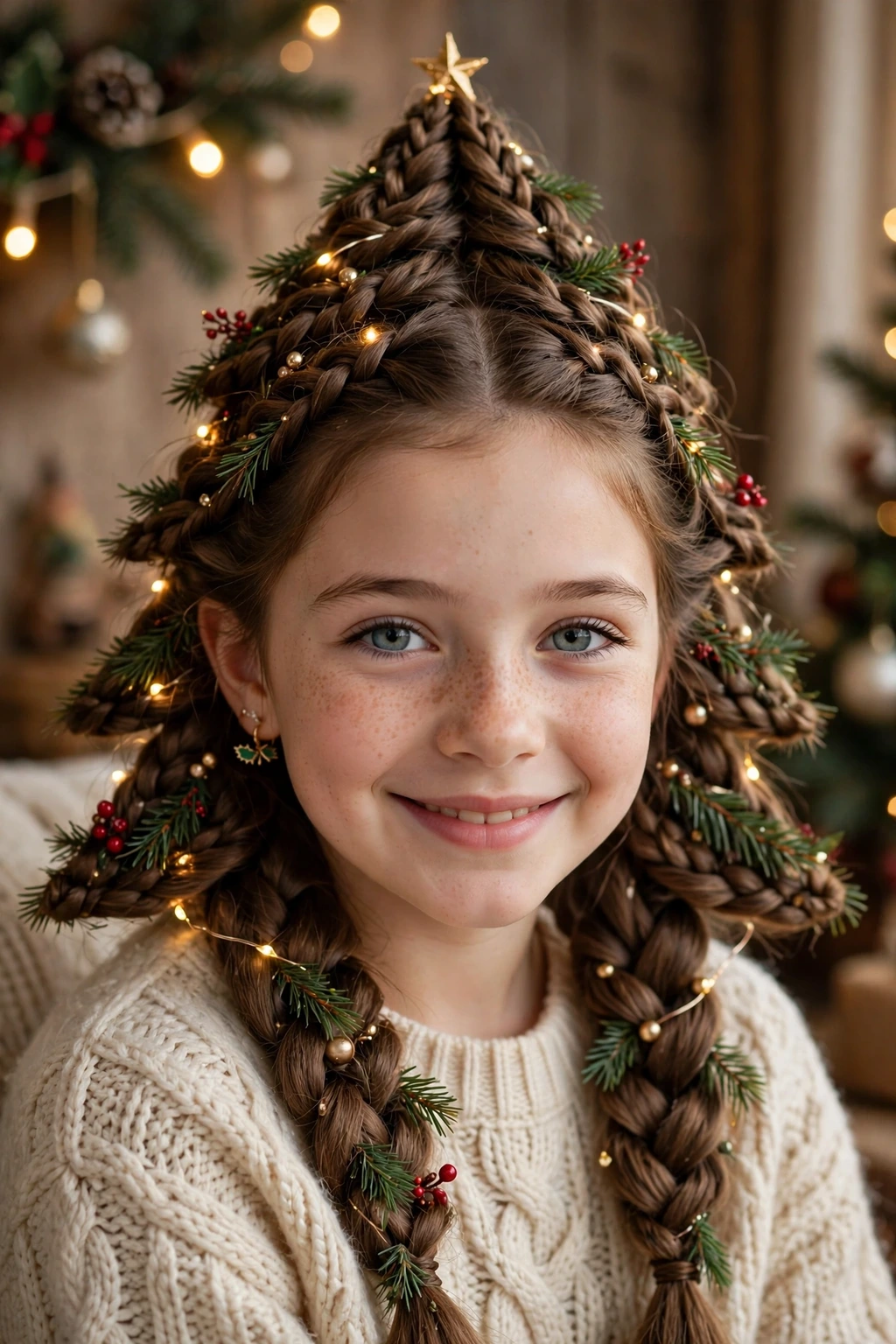 Christmas tree braids hairstyle for girls