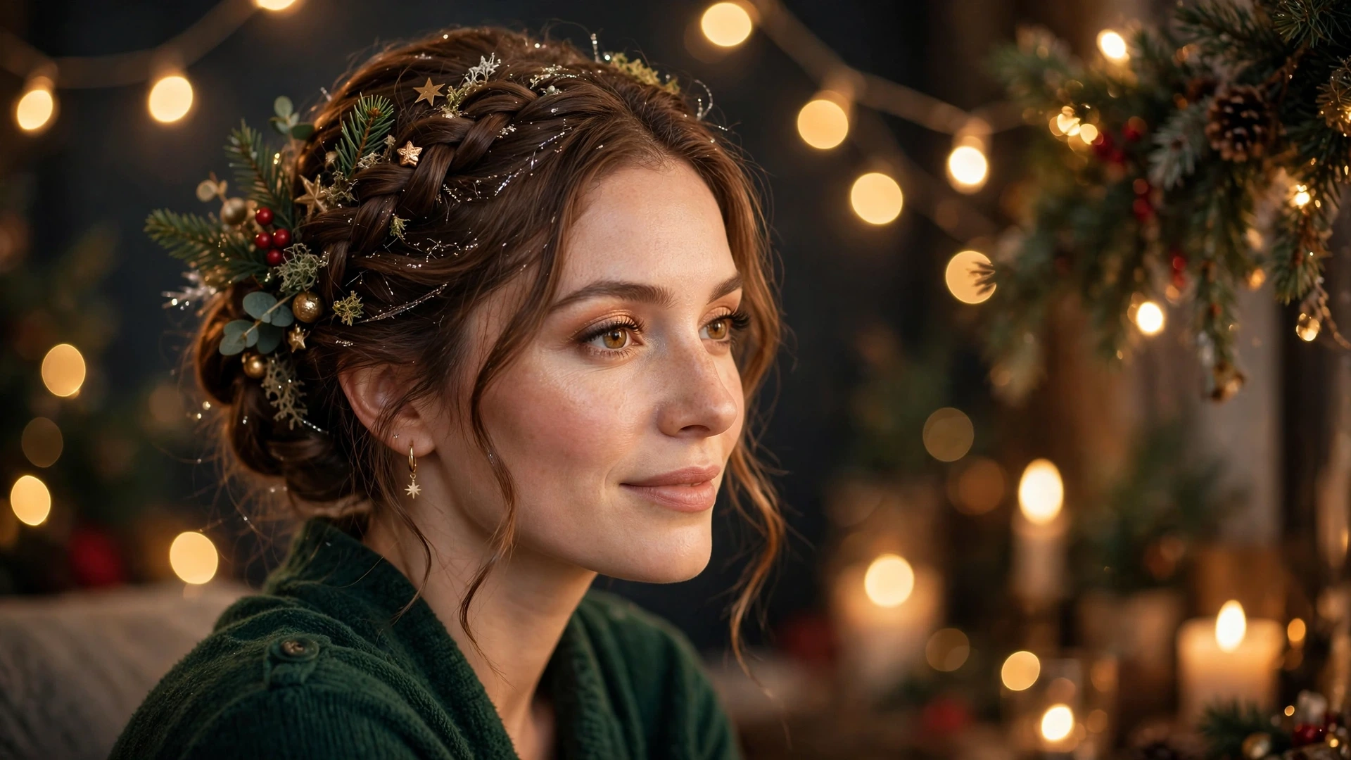 Woman with an elegant festive Christmas hairstyle