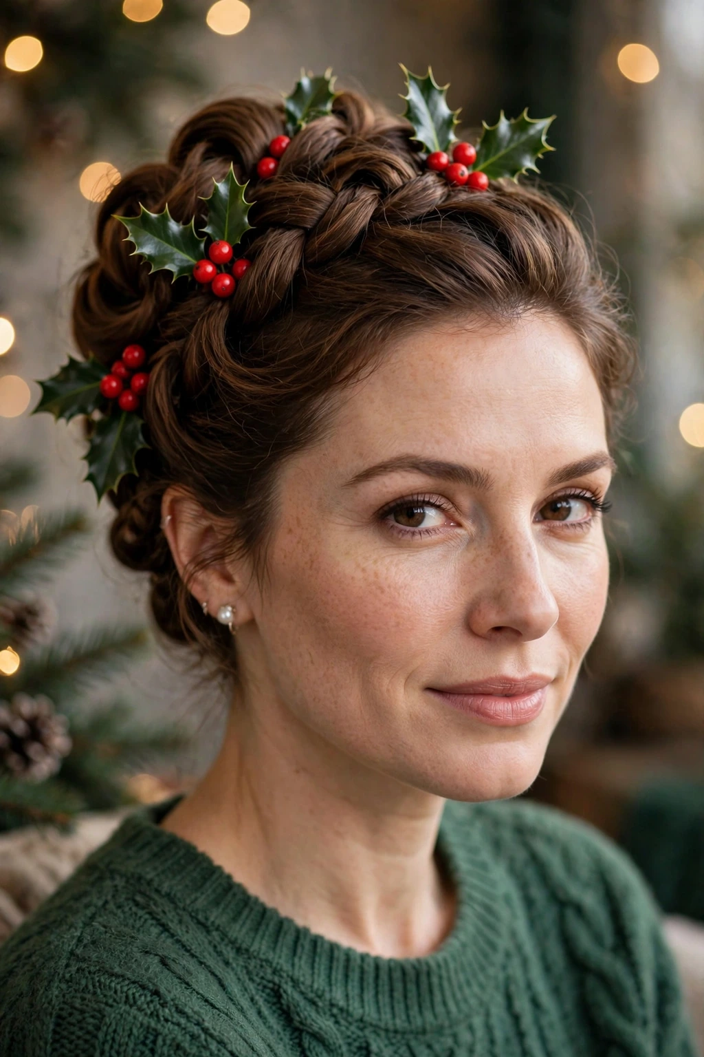 Elegant updo with holly berries