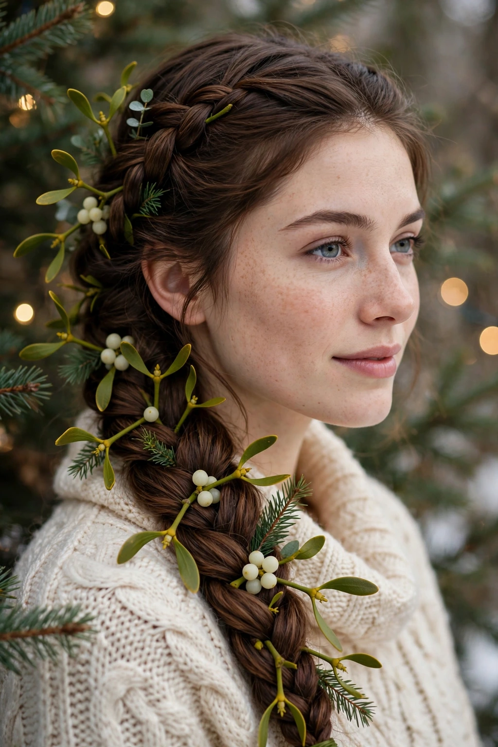 Braid with mistletoe sprigs