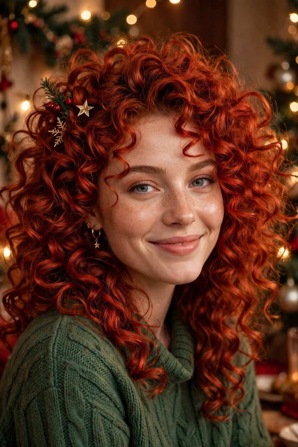 Voluminous festive red curls