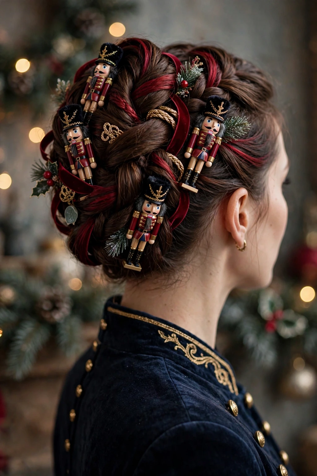 Twisted hairstyle with red accents