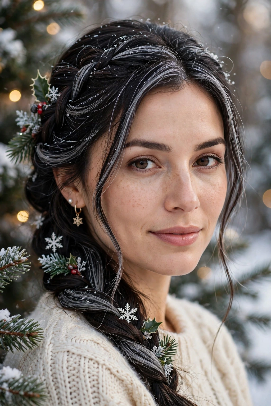 Silver highlighted strands in dark hair