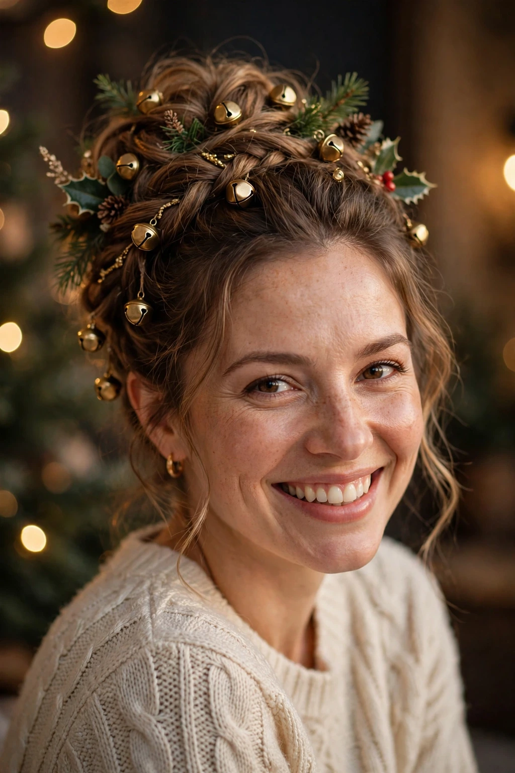 Updo with tiny jingle bells