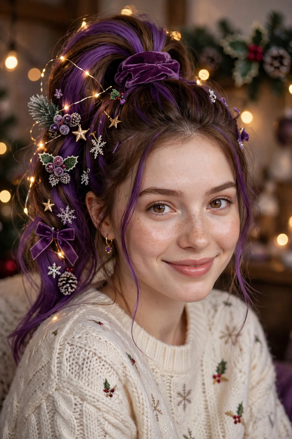 Ponytail with plum accents