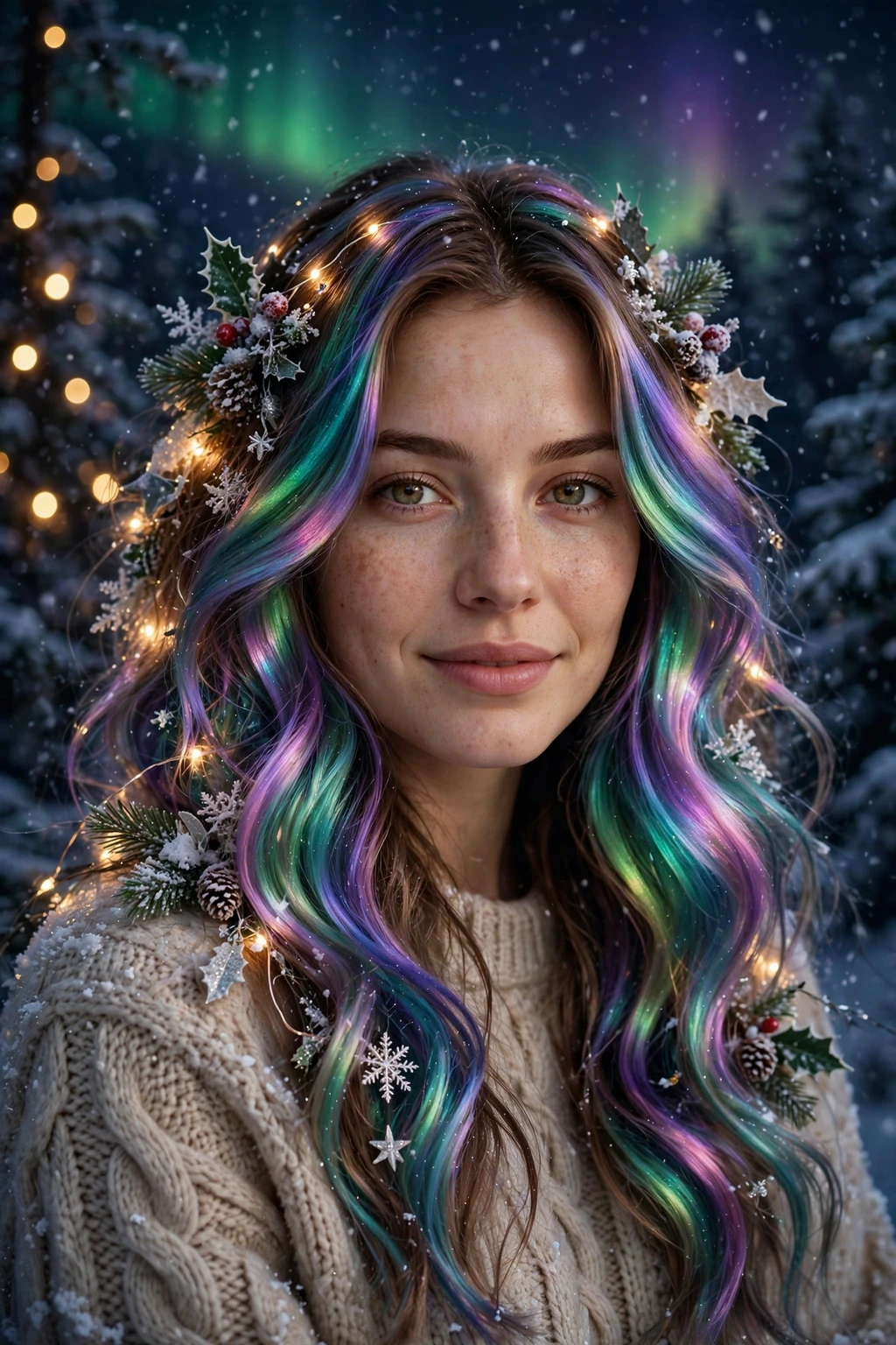 Hair with iridescent northern lights shimmer