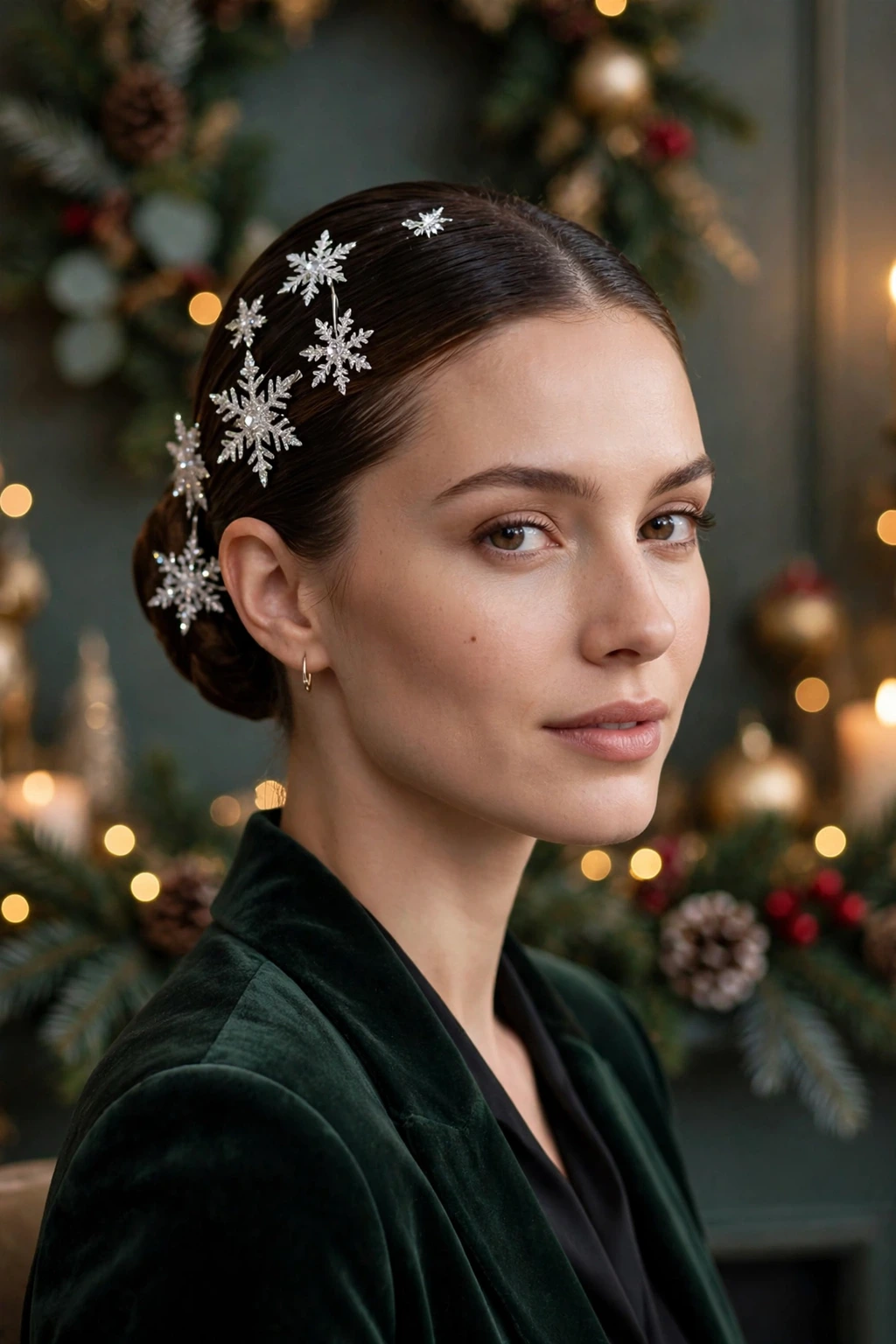 Sleek hair with snowflake pins