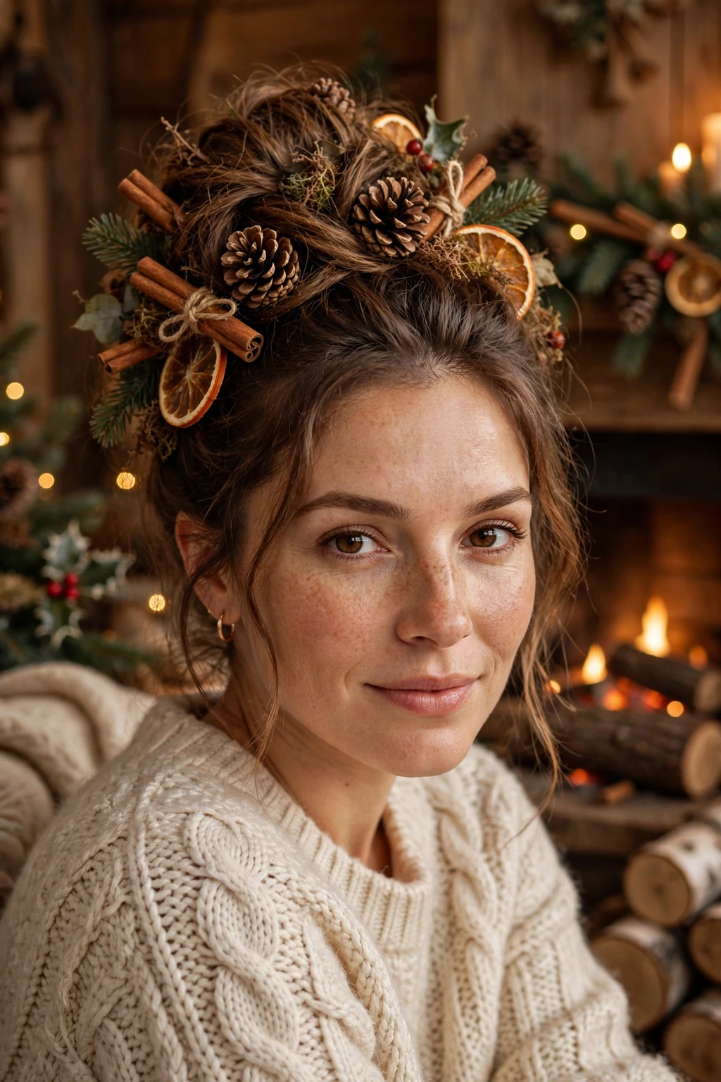 Rustic bun with pinecone accents