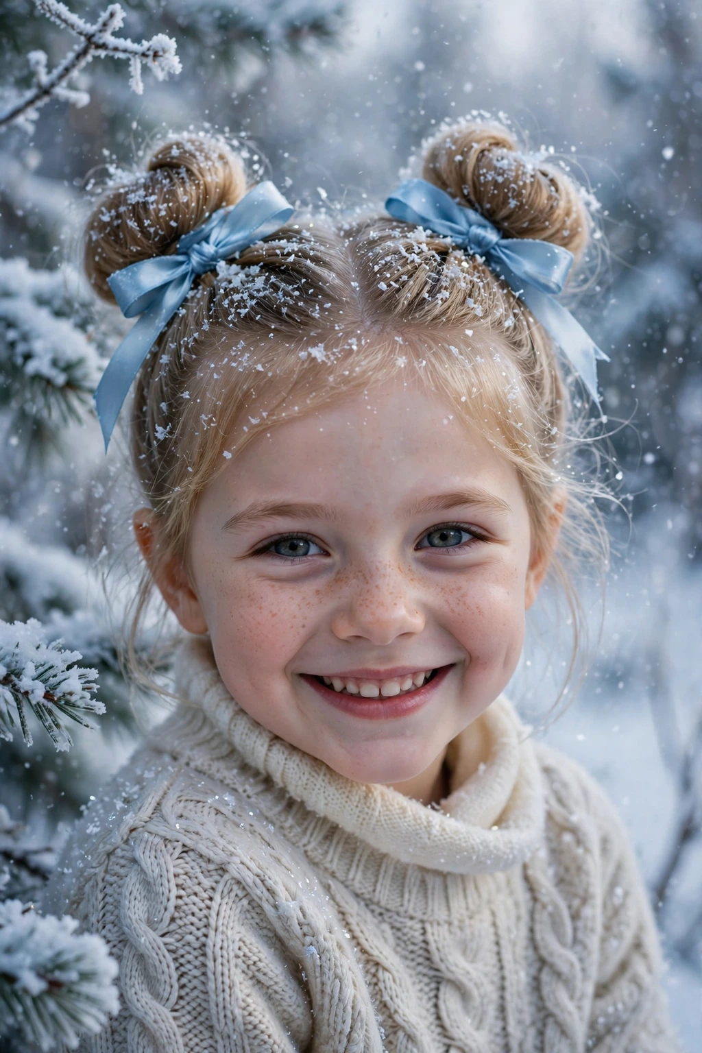 Child with frosty glitter twin buns