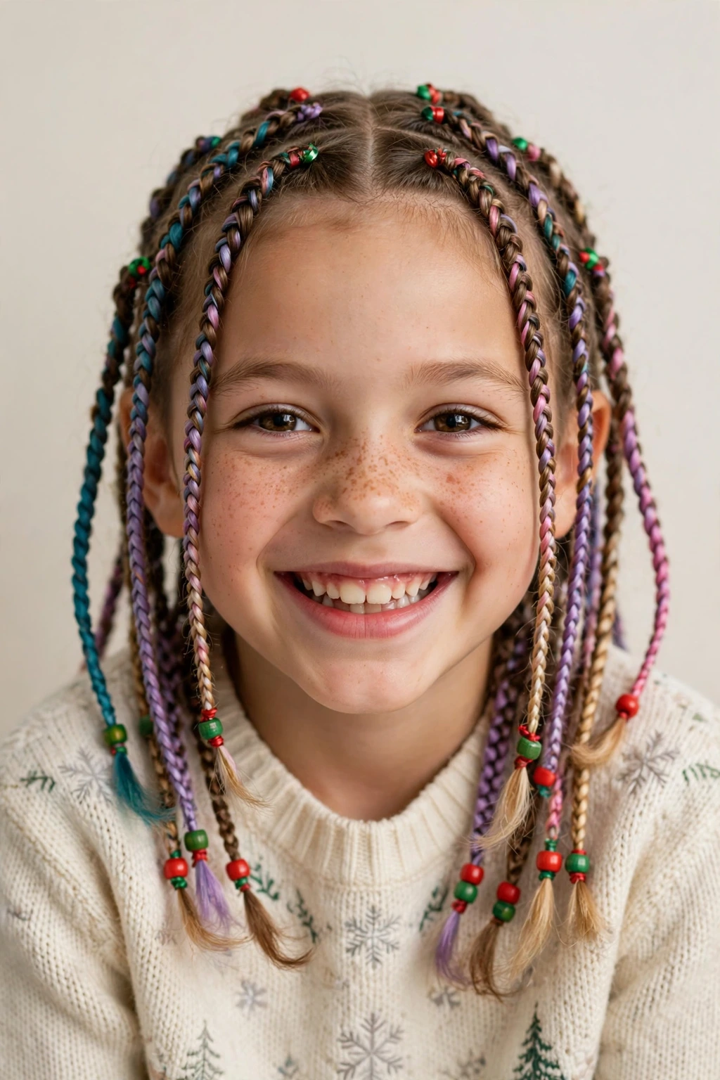 Child with colorful mini braids
