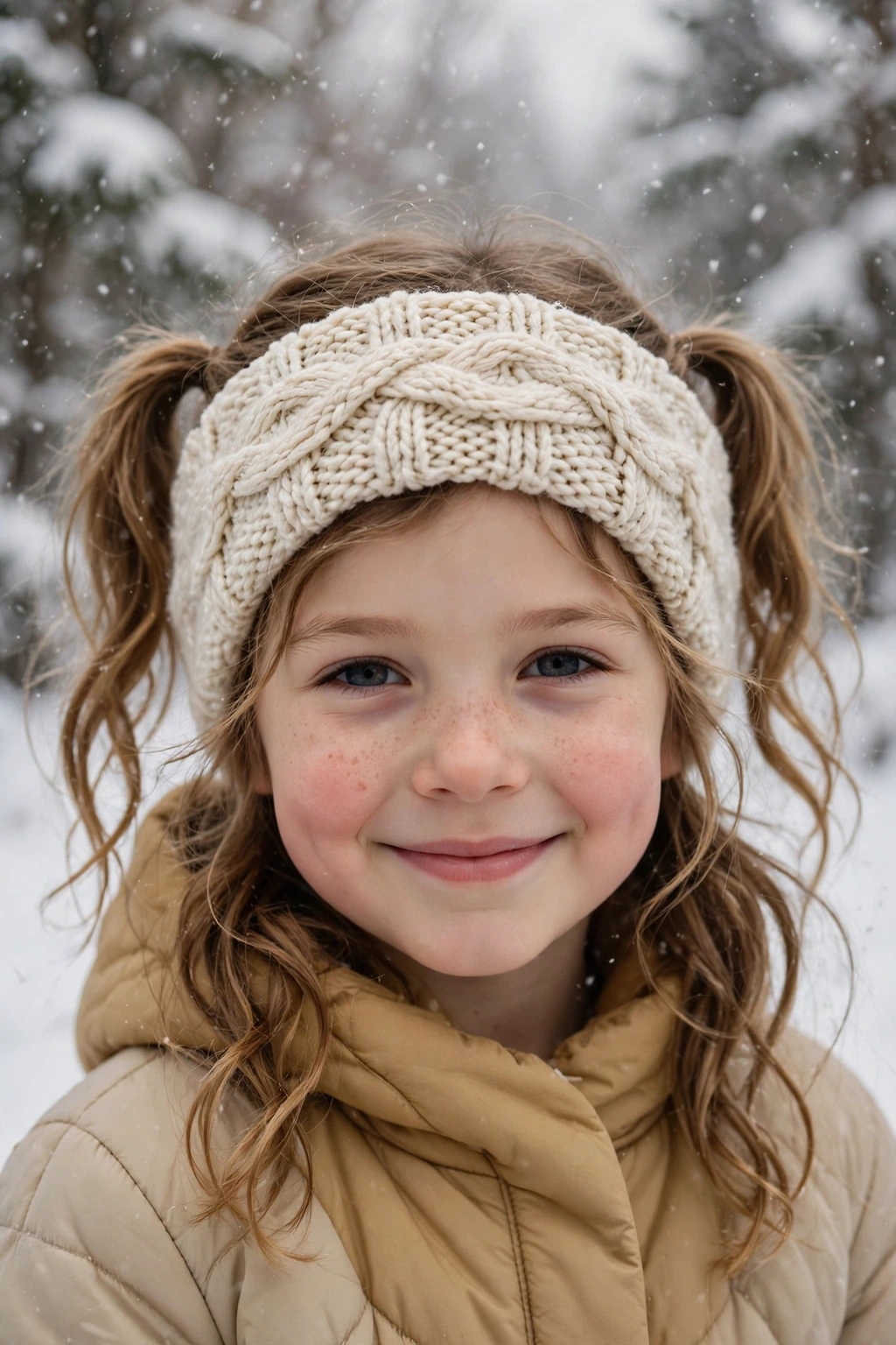 Child with cozy winter pigtails and headband