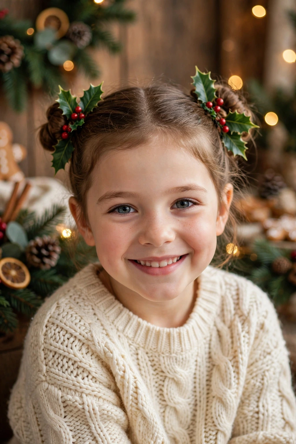 Child with holly decorated buns