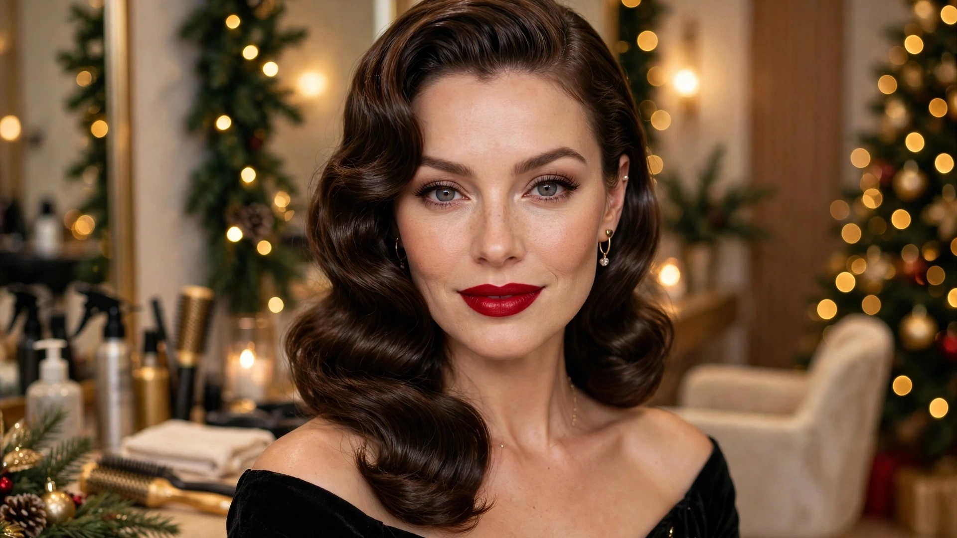 Woman with glamorous Christmas party hairstyle