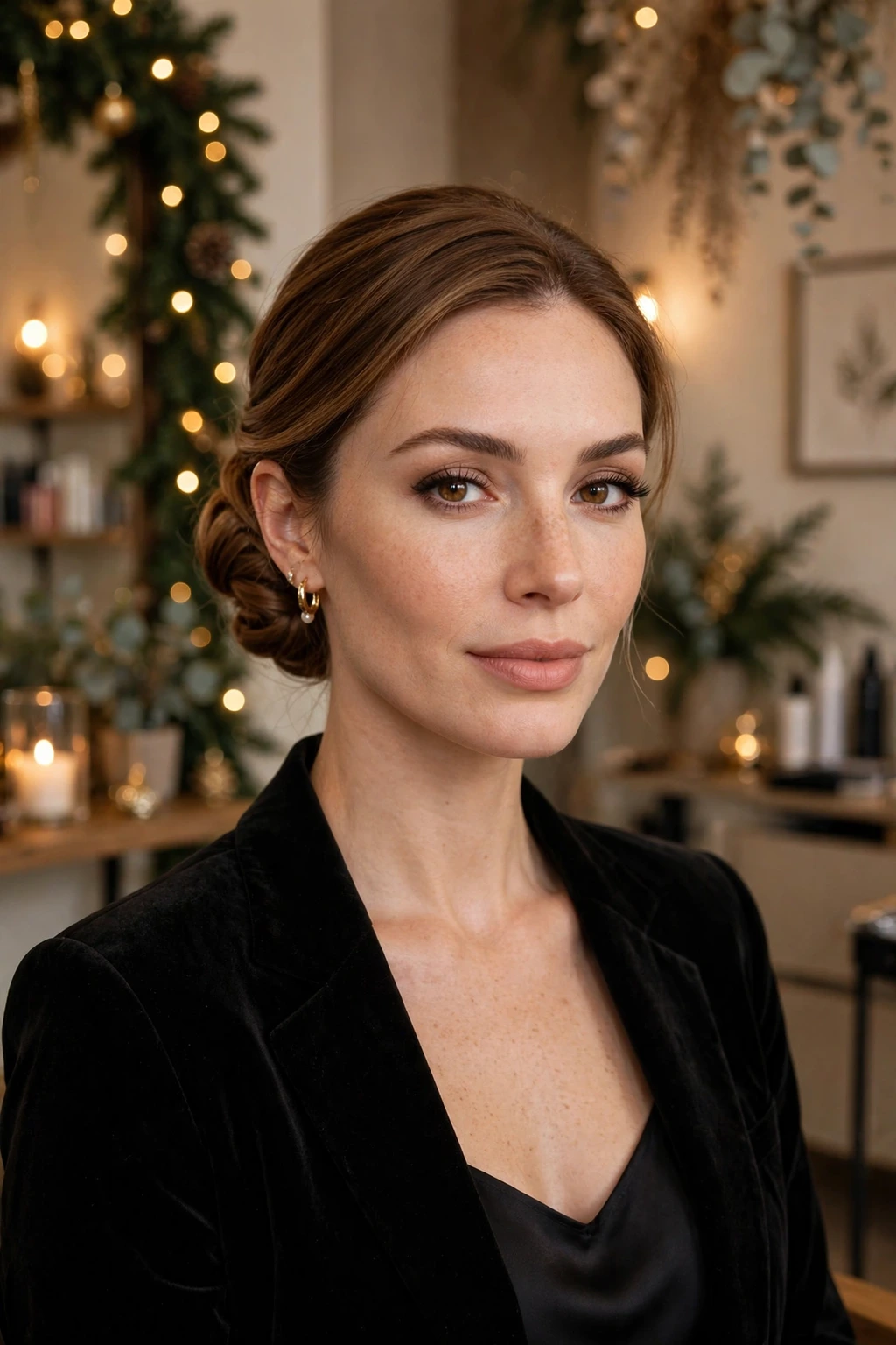 Elegant low bun Christmas party hairstyle