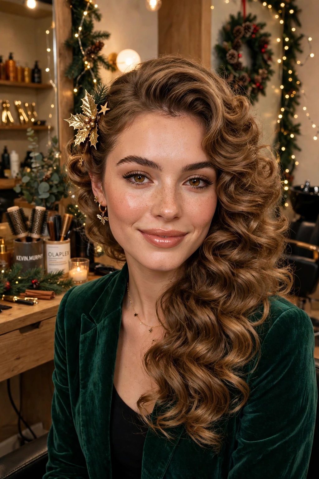 Side-swept curls Christmas party hairstyle