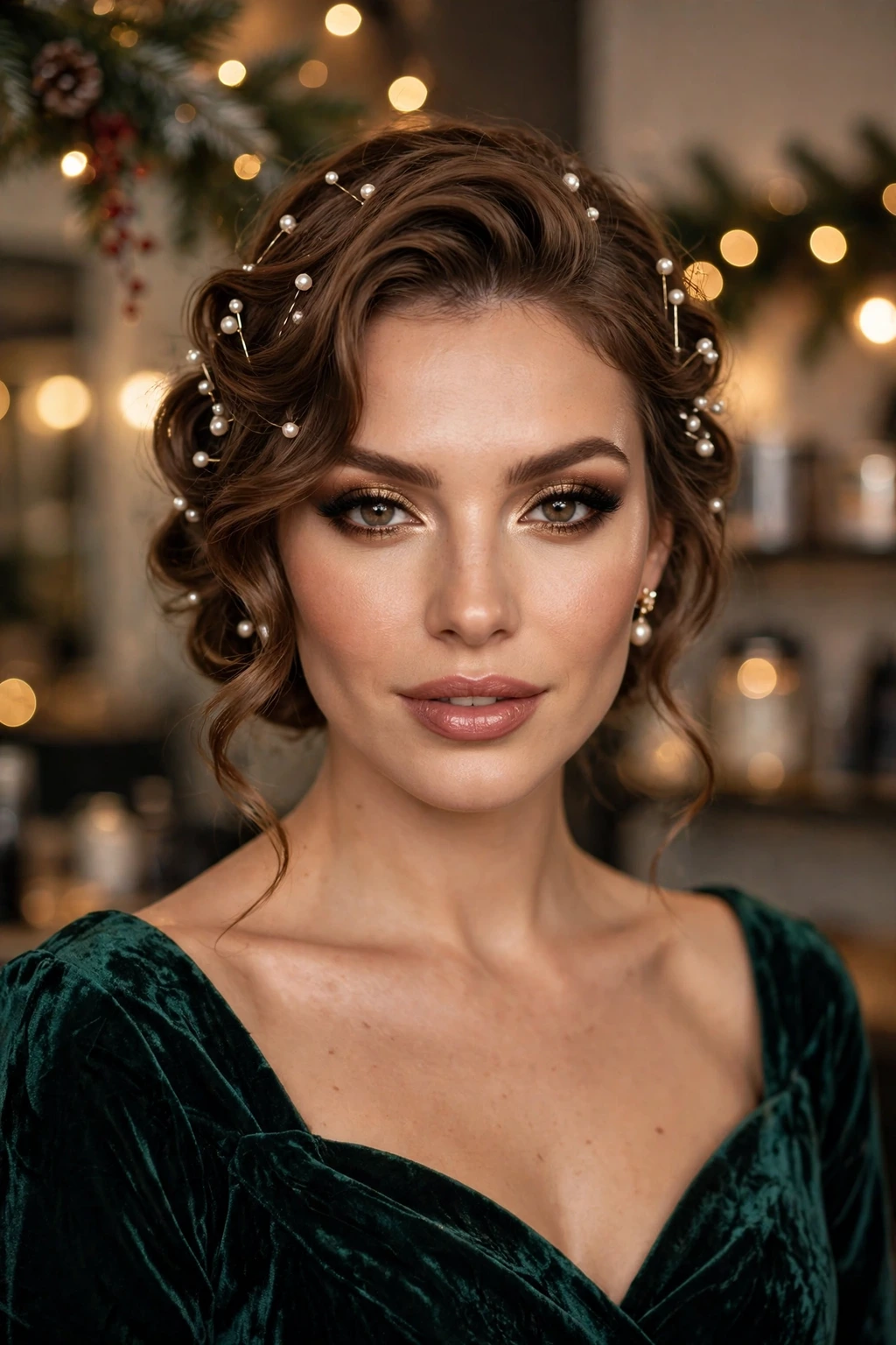 Pearl hair pins in party hairstyle