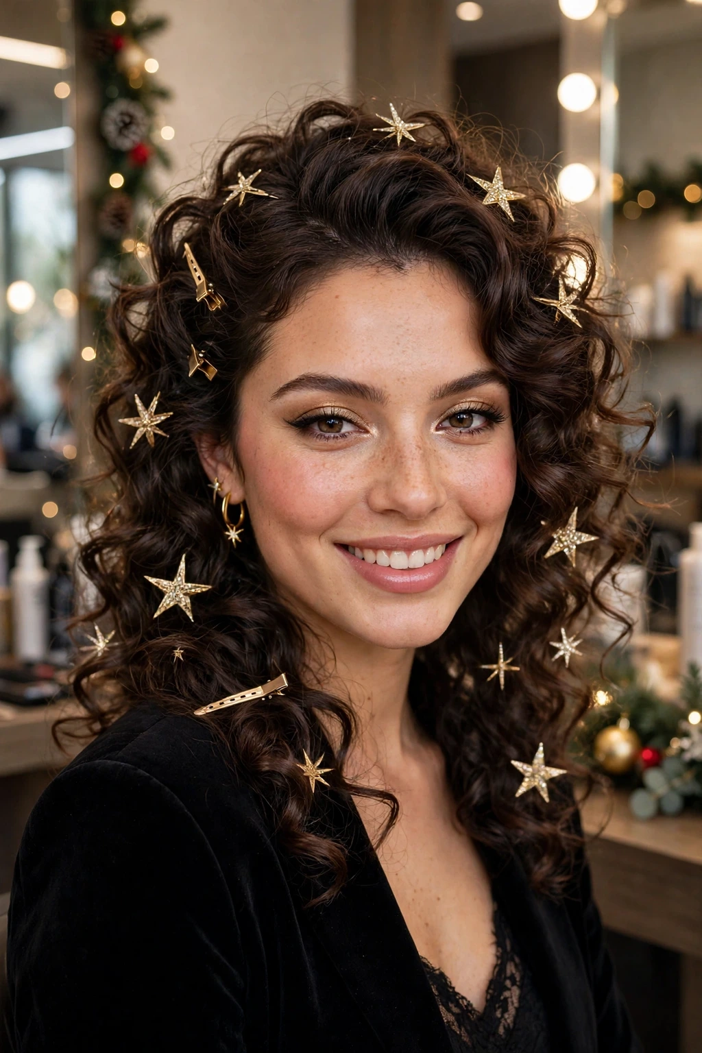 Star hair clips Christmas party hairstyle