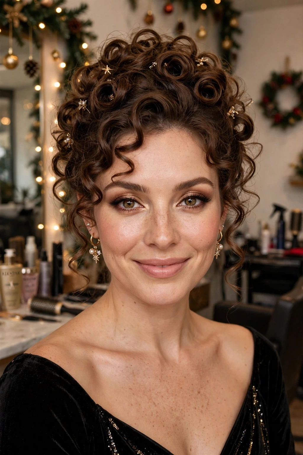 Curly updo Christmas party hairstyle