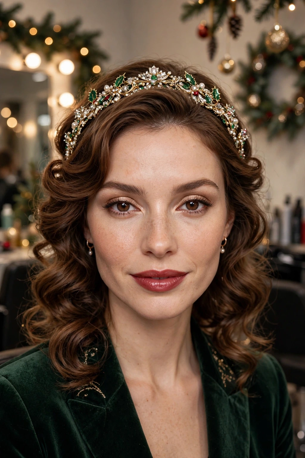 Jeweled headband Christmas party hairstyle