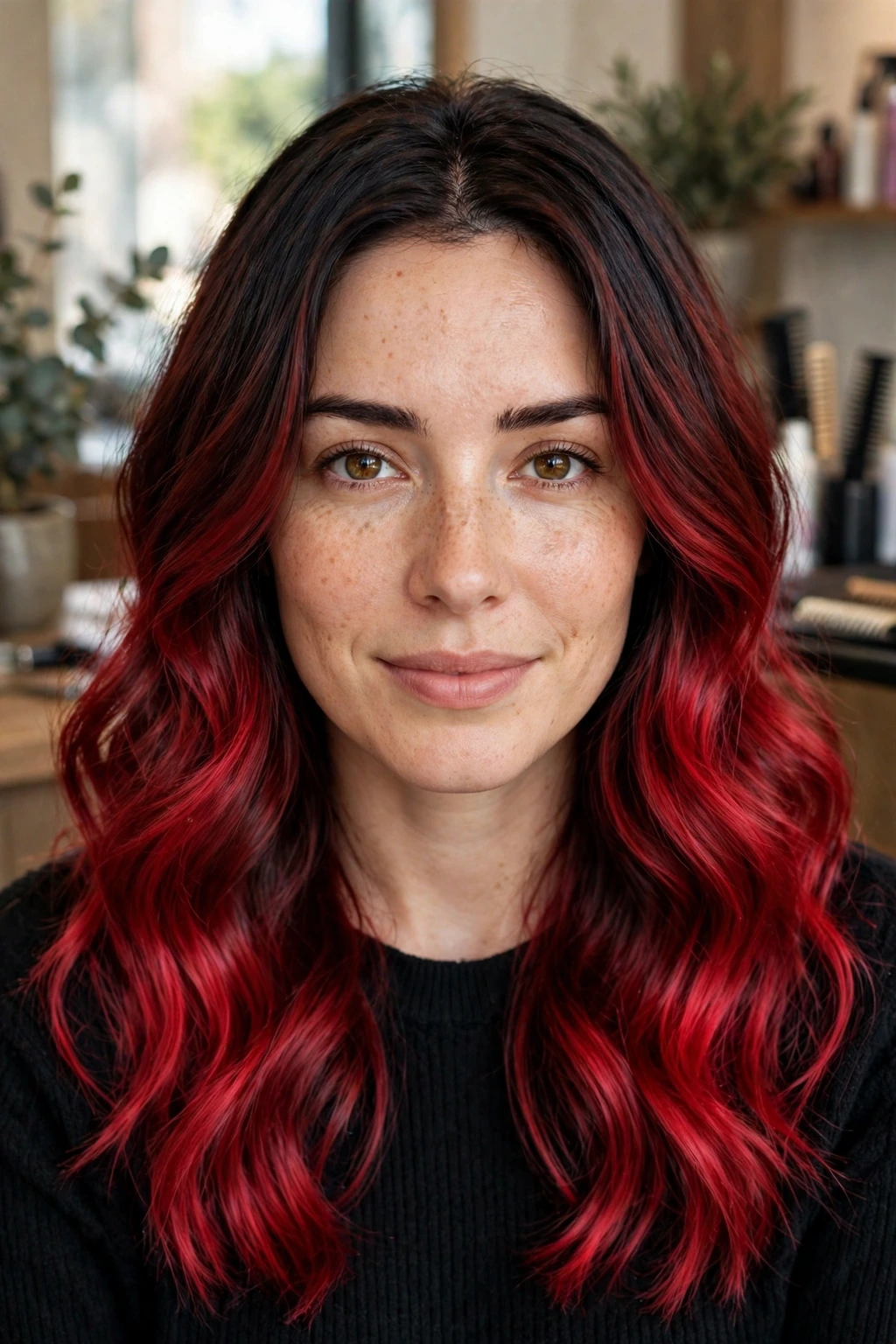 Cherry red ombre with dark roots
