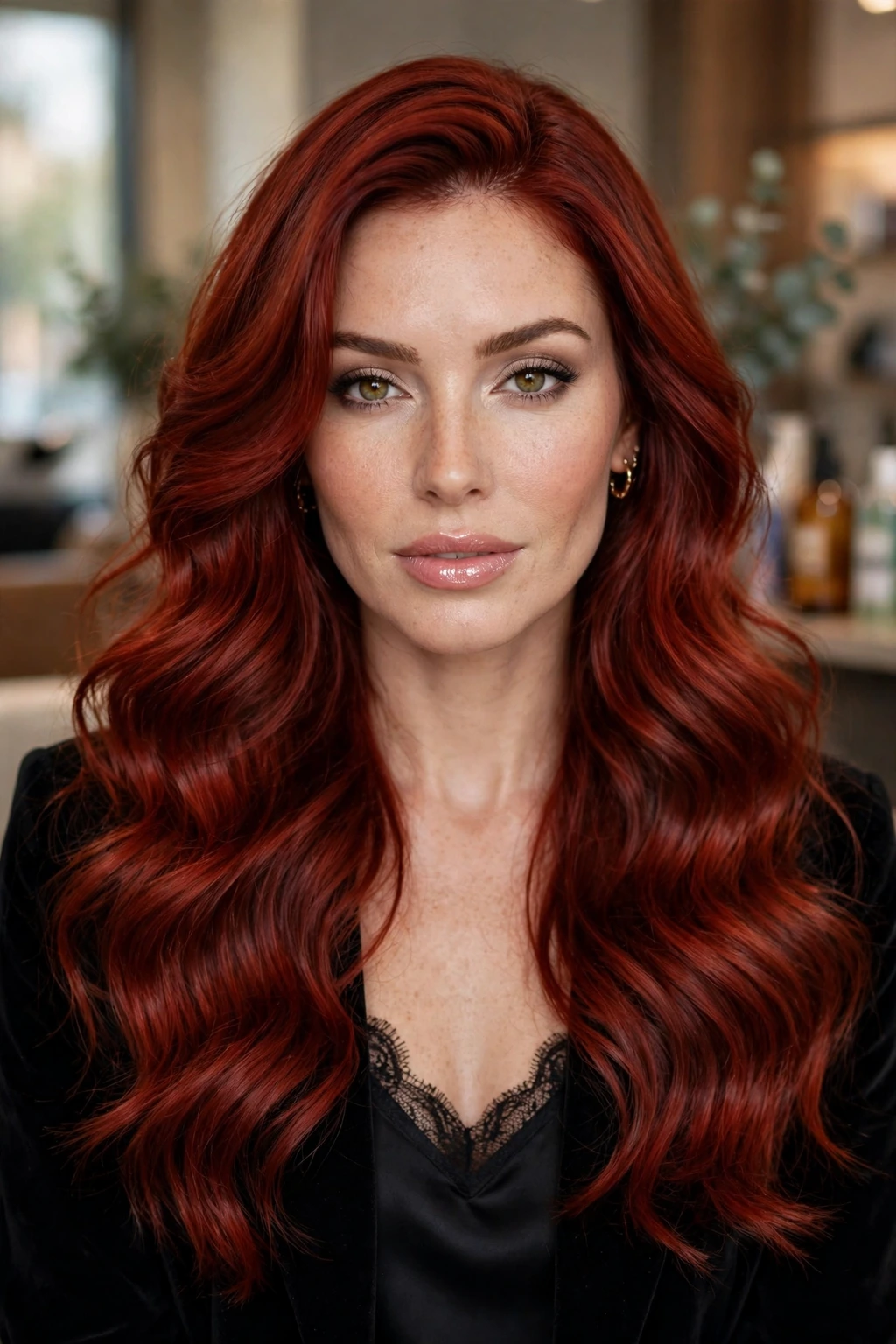Long cherry red waves